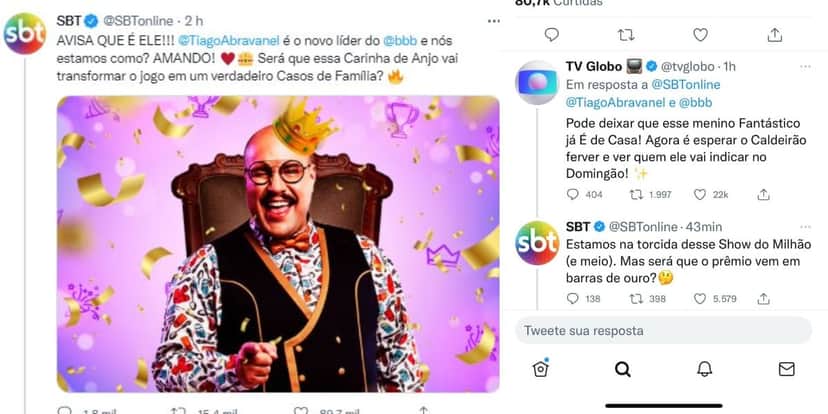 SBT e Globo interagiram por Tiago Abravanel (Foto: Reprodução/Twitter) SBT e Globo interagiram por Tiago Abravanel (Foto: Reprodução/Twitter)