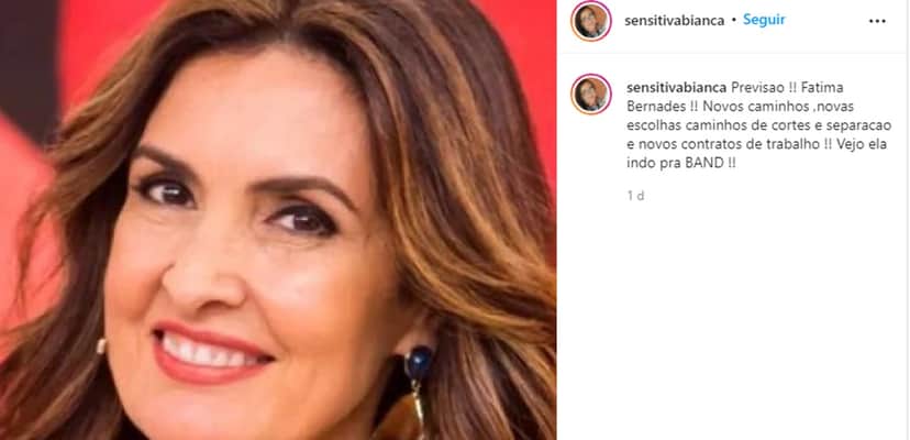 Sensitiva Bianca Godói dá seu parecer sobre Fátima Bernardes (Reprodução/ Instagram) Sensitiva Bianca Godói dá seu parecer sobre Fátima Bernardes (Reprodução/ Instagram)