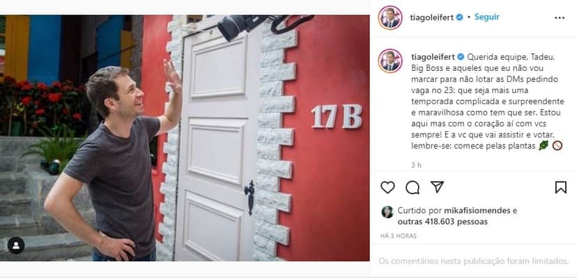 Tiago Leifert manda a real sobre o BBB22 - Foto: Reprodução/Instagram Tiago Leifert manda a real sobre o BBB22 - Foto: Reprodução/Instagram