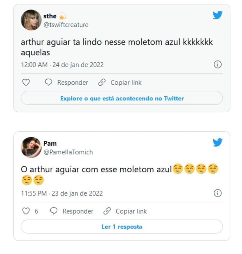 Fãs do reality não deixaram passar despercebido o 'volume' de Arthur (Foto: Reprodução / Twitter) Fãs do reality não deixaram passar despercebido o 'volume' de Arthur (Foto: Reprodução / Twitter)