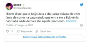 Web repercutiu as falas de Eliezer do BBB22 (Foto: Reprodução / Twitter) Web repercutiu as falas de Eliezer do BBB22 (Foto: Reprodução / Twitter)