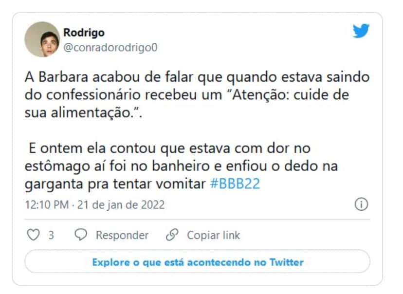 Internautas reagem a fala de Barbara no BBB22 (Foto: Reprodução / Twitter) Internautas reagem a fala de Barbara no BBB22 (Foto: Reprodução / Twitter)