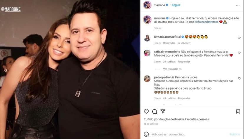 Marrone surgiu ao lado de uma mulher e se declarou - Foto: Reprodução Marrone surgiu ao lado de uma mulher e se declarou - Foto: Reprodução