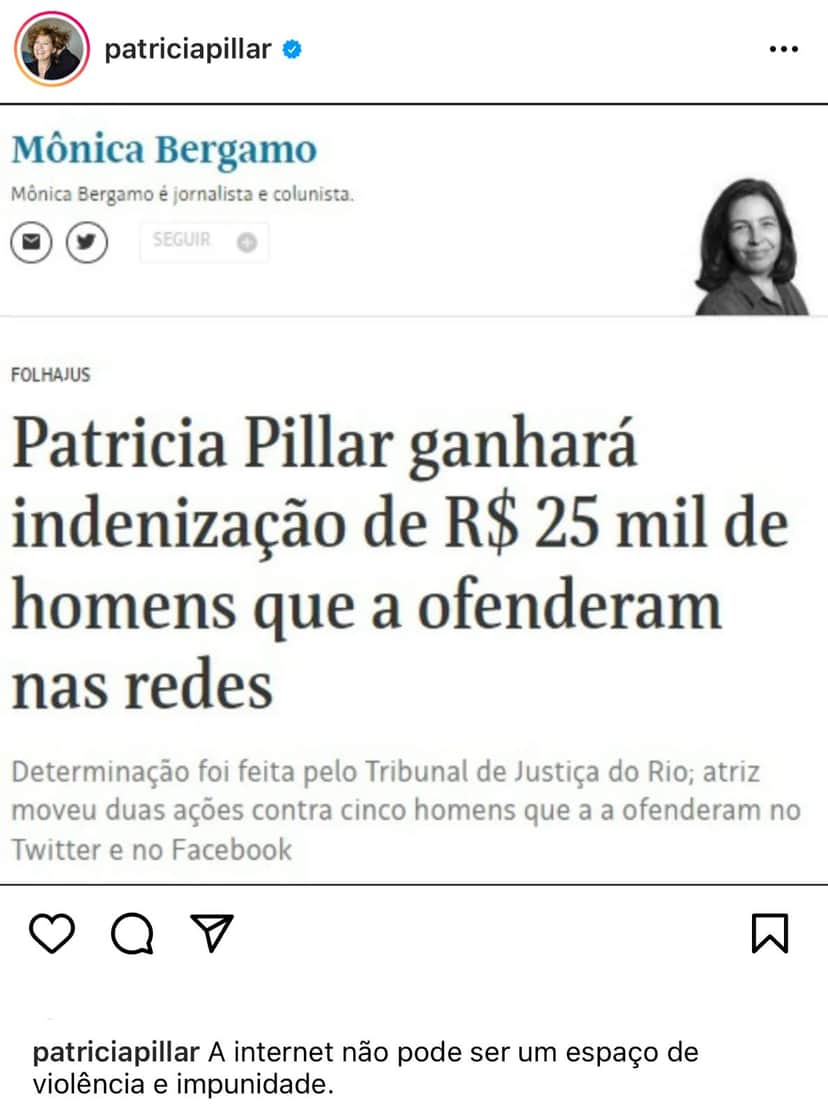 Patrícia Pillar comemora vitória em processo contra internautas Patrícia Pillar comemora vitória em processo contra internautas