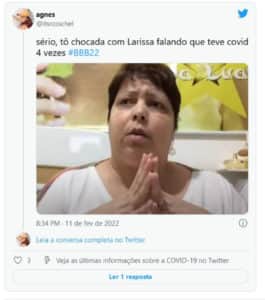 Web repercutiu fala de Larissa do BBB22 (Foto: Reprodução / Twitter) Web repercutiu fala de Larissa do BBB22 (Foto: Reprodução / Twitter)
