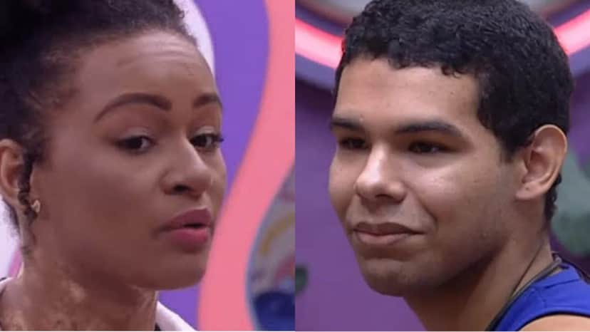 Vyni está preocupado se está agindo mal com Natália no BBB22 (Reprodução/ Montagem/ Globoplay) Vyni está preocupado se está agindo mal com Natália no BBB22 (Reprodução/ Montagem/ Globoplay)