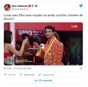 Até Dani Calabresa do 'CAT BBB' resolveu brincar com Lucas (Foto: Reprodução / Twitter) Até Dani Calabresa do 'CAT BBB' resolveu brincar com Lucas (Foto: Reprodução / Twitter)
