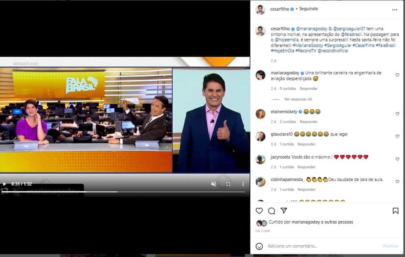 César Filho publicou a brincadeira feita na ponte entre o programas em seu Instagram César Filho publicou a brincadeira feita na ponte entre o programas em seu Instagram