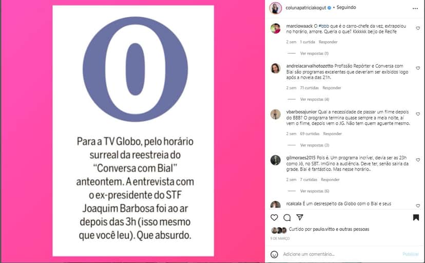 Critícia de Patricia Kogut voltou a repercurtir após polêmica com Bial vir à tona Critícia de Patricia Kogut voltou a repercurtir após polêmica com Bial vir à tona