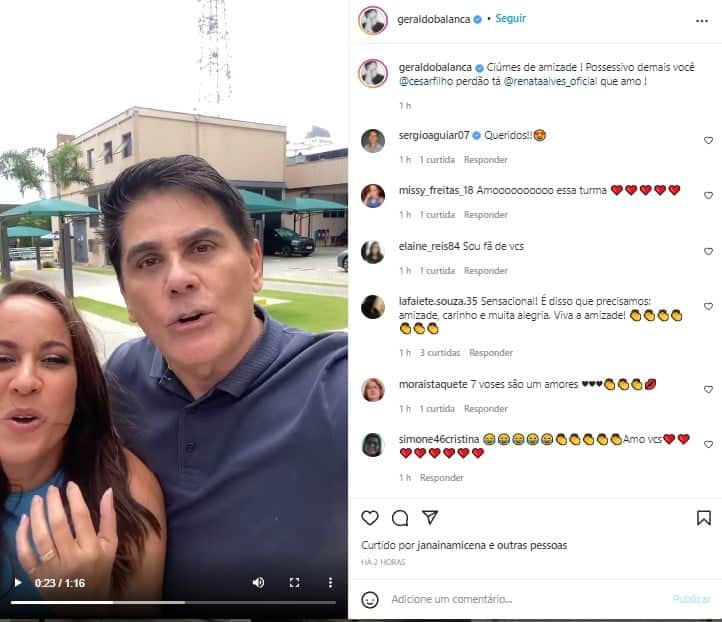 Geraldo Luís, César Filho e Renata Alves surgiram em um vídeo no Instagram Geraldo Luís, César Filho e Renata Alves surgiram em um vídeo no Instagram