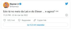 Neymar Jr é um dos famosos que mais gosta de fazer meme com a participante do BBB22 (Foto: Reprodução / Twitter) Neymar Jr é um dos famosos que mais gosta de fazer meme com a participante do BBB22 (Foto: Reprodução / Twitter)