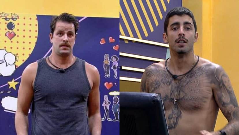 BBB22: Pedro Scooby conversa com Gustavo e Douglas na academia (Foto: Reprodução/Montagem) BBB22: Pedro Scooby conversa com Gustavo e Douglas na academia (Foto: Reprodução/Montagem)