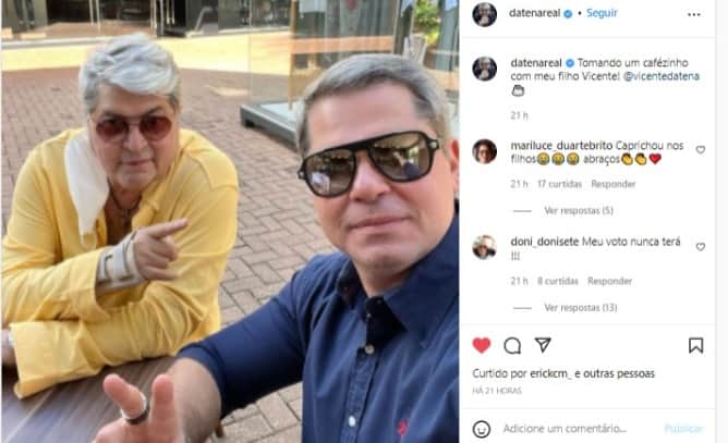 Datena surgiu ao lado de Vicente nas redes sociais- Foto: Reprodução Datena surgiu ao lado de Vicente nas redes sociais- Foto: Reprodução
