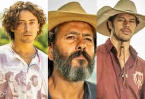 Jove (Jesuíta Barbosa), José Leôncio (Marcos Palmeira) e Tadeu (José Loreto) de 'Pantanal'(Foto: Reprodução / Globo) Jove (Jesuíta Barbosa), José Leôncio (Marcos Palmeira) e Tadeu (José Loreto) de 'Pantanal'(Foto: Reprodução / Globo)