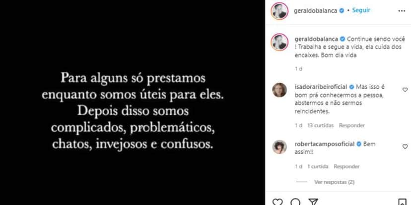 Geraldo Luís fez postagem enigmática nas redes sociais (Foto: Reprodução/Instagram) Geraldo Luís fez postagem enigmática nas redes sociais (Foto: Reprodução/Instagram)
