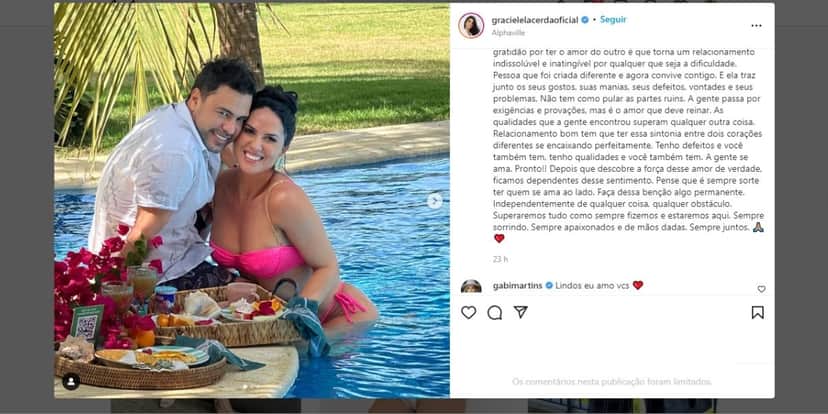 Graciele Lacerda expõe o que viveu com Zezé, assume crise e dá desfecho de relação: "Não tem como" Graciele Lacerda expõe o que viveu com Zezé, assume crise e dá desfecho de relação: "Não tem como"