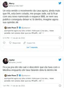 Jade Picon foi criticada na web por apoiar Paulo André no BBB22 vivendo um suposto affair com Gabriel Medina (Foto: Reprodução / Twitter) Jade Picon foi criticada na web por apoiar Paulo André no BBB22 vivendo um suposto affair com Gabriel Medina (Foto: Reprodução / Twitter)