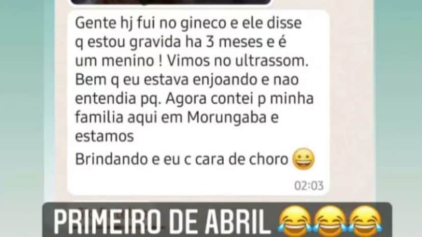 Ticiane Pinheiro exibiu a mensagem que mandou no grupo da família sobre a sua suposta gravidez- Foto: Reprodução/Record Ticiane Pinheiro exibiu a mensagem que mandou no grupo da família sobre a sua suposta gravidez- Foto: Reprodução/Record