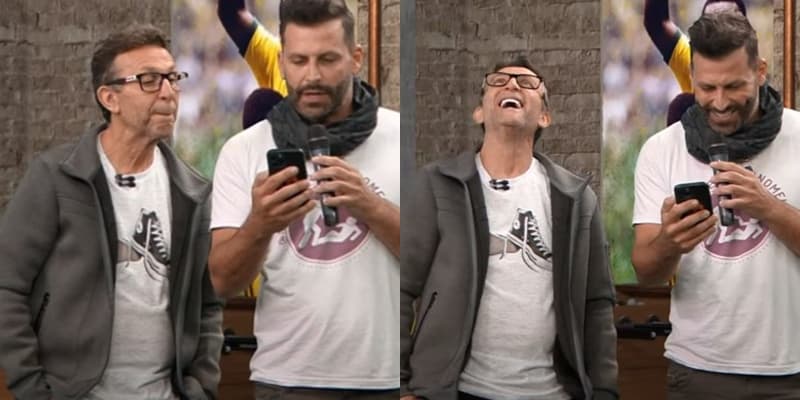 Neto se divertiu com o que viu no celular de Henry Castelli na Band Neto se divertiu com o que viu no celular de Henry Castelli na Band