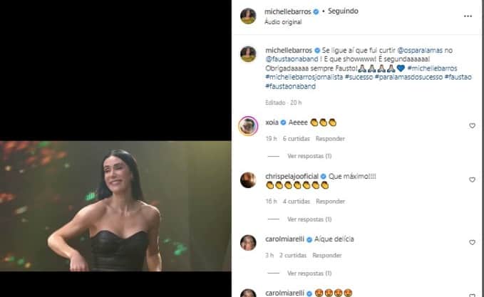 Michelle Barros anunciou que estará no Faustão na Band nesta segunda- Foto: Reprodução/Instagram Michelle Barros anunciou que estará no Faustão na Band nesta segunda- Foto: Reprodução/Instagram