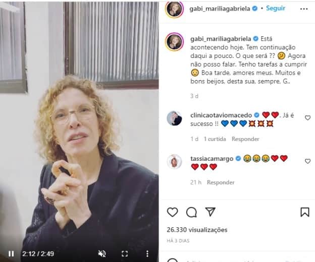 Marília Gabriela posta vídeo ao lado do filho nas redes sociais para anunciar novo projeto (Foto: Reprodução/Instagram) Marília Gabriela posta vídeo ao lado do filho nas redes sociais para anunciar novo projeto (Foto: Reprodução/Instagram)