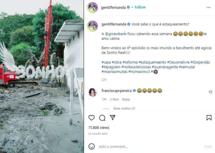 Post de Fernanda Gentil sobre a reforma em sua casa (Foto: Reprodução/Instagram) Post de Fernanda Gentil sobre a reforma em sua casa (Foto: Reprodução/Instagram)