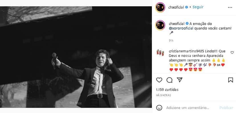 Xororó surgiu completamente emocionado em cima do palco (Foto: Reprodução/ Instagram) Xororó surgiu completamente emocionado em cima do palco (Foto: Reprodução/ Instagram)