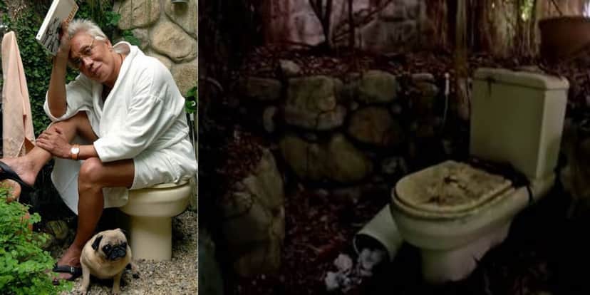 Clodovil Hernandes em seu inusitado vaso sanitário (Foto: Reprodução) Clodovil Hernandes em seu inusitado vaso sanitário (Foto: Reprodução)