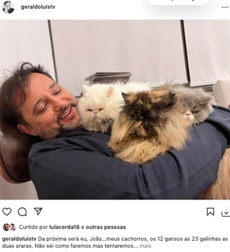 Geraldo Luís publica clique com seus gatos e afirma que a família é muito maior Geraldo Luís publica clique com seus gatos e afirma que a família é muito maior