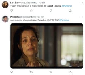 Público de Pantanal repercutiu o capítulo nas redes sociais (Foto: Reprodução / Twitter) Público de Pantanal repercutiu o capítulo nas redes sociais (Foto: Reprodução / Twitter)