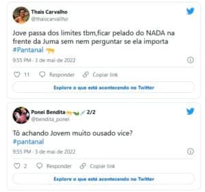 Jove (Jesuita Barbosa) chamou a atenção do público ao ficar nu diante de Juma (Alanis Guillen) (Foto: Reprodução / Twitter) Jove (Jesuita Barbosa) chamou a atenção do público ao ficar nu diante de Juma (Alanis Guillen) (Foto: Reprodução / Twitter)