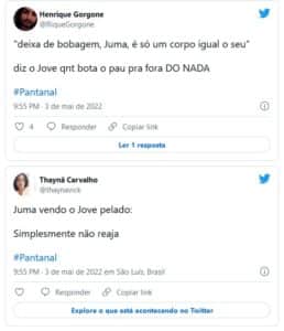 Jove (Jesuita Barbosa) ao ficar nu diante de Juma (Alanis Guillen) em 'Pantanal' deixou a web em polvorosa (Foto: Reprodução / Twitter) Jove (Jesuita Barbosa) ao ficar nu diante de Juma (Alanis Guillen) em 'Pantanal' deixou a web em polvorosa (Foto: Reprodução / Twitter)