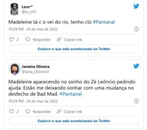 Fãs da novela acreditam que Velho do Rio (Osmar Prado) pode ter achado Madeleine (Karine Teles) e está cuidando dela em Pantanal (Foto: Reprodução / Twitter) Fãs da novela acreditam que Velho do Rio (Osmar Prado) pode ter achado Madeleine (Karine Teles) e está cuidando dela em Pantanal (Foto: Reprodução / Twitter)