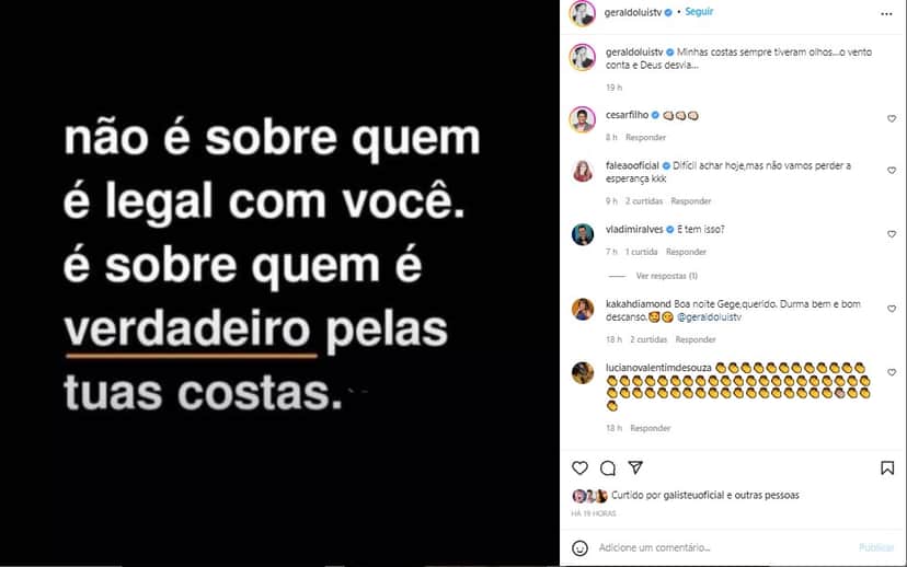 Geraldo Luís teria deixado indireta sobre falsas amizades nas redes sociais- Foto: Reprodução/Instagram Geraldo Luís teria deixado indireta sobre falsas amizades nas redes sociais- Foto: Reprodução/Instagram