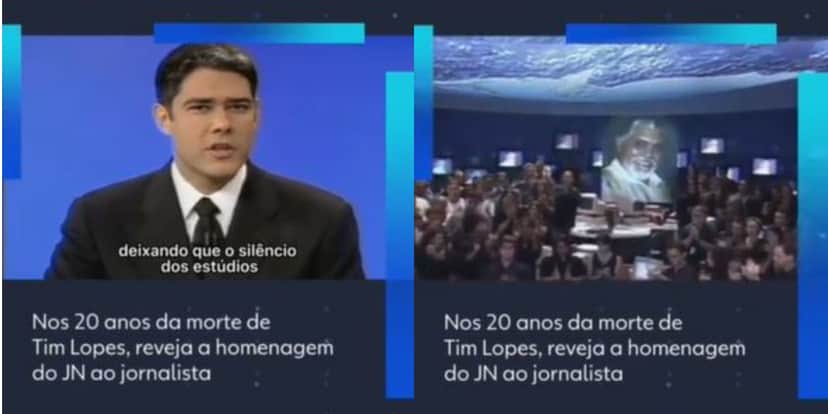 Homenagem de William Bonner a Tim Lopes no "Jornal Nacional", em 2002 (Foto: Reprodução/TV Globo/Instagram) Homenagem de William Bonner a Tim Lopes no "Jornal Nacional", em 2002 (Foto: Reprodução/TV Globo/Instagram)
