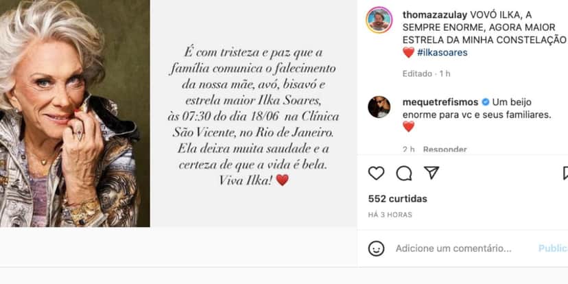 Morre atriz da Globo aos 89 anos (Reprodução) Morre atriz da Globo aos 89 anos (Reprodução)
