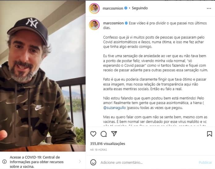 Marcos Mion publicou um desabafo sobre a Covid-19 no Instagram (Foto: Reprodução) Marcos Mion publicou um desabafo sobre a Covid-19 no Instagram (Foto: Reprodução)