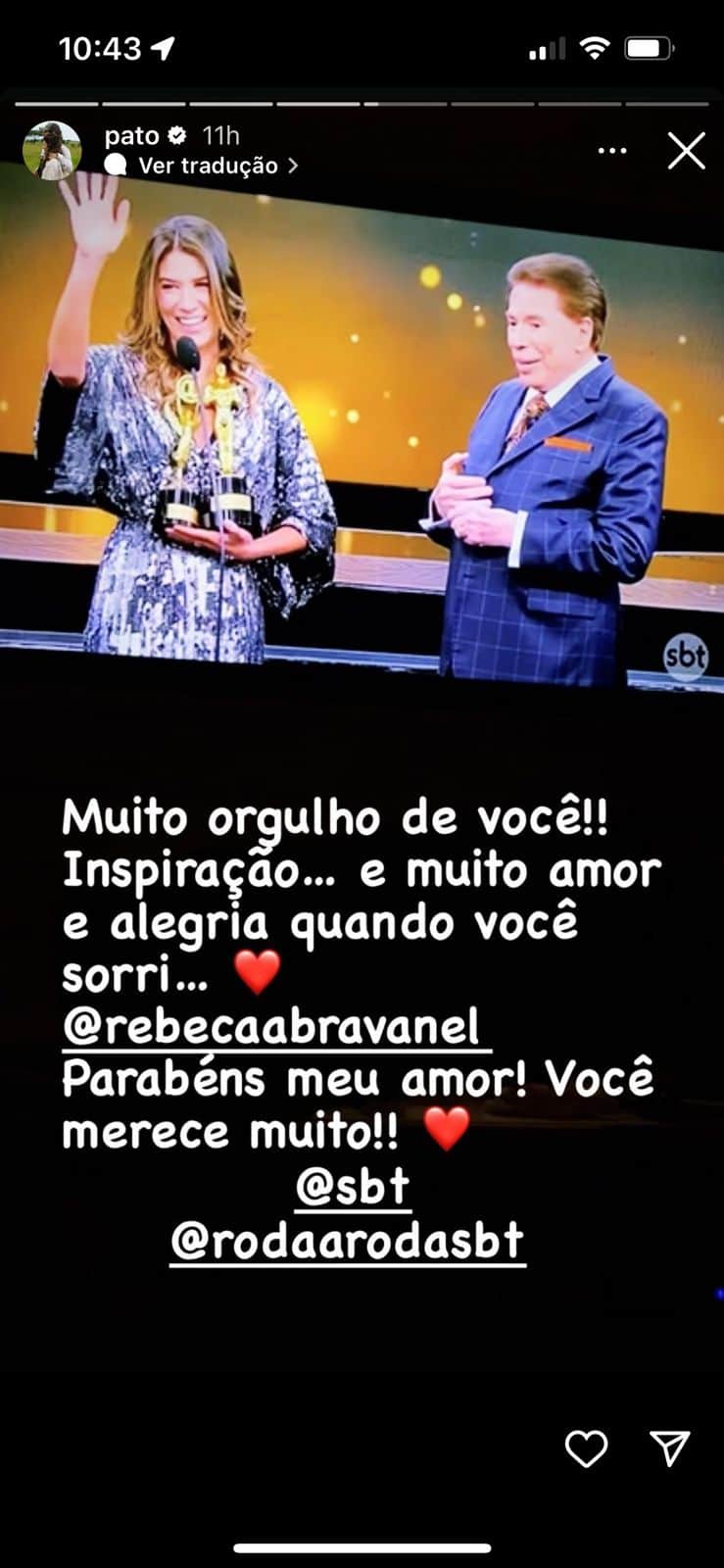 De acordo com jogador, apresentadora é uma grande inspiração De acordo com jogador, apresentadora é uma grande inspiração