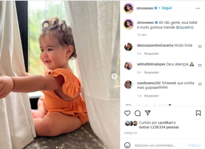Zaya é filha de Simone e Kaká Diniz (Foto: Reprodução/Instagram) Zaya é filha de Simone e Kaká Diniz (Foto: Reprodução/Instagram)