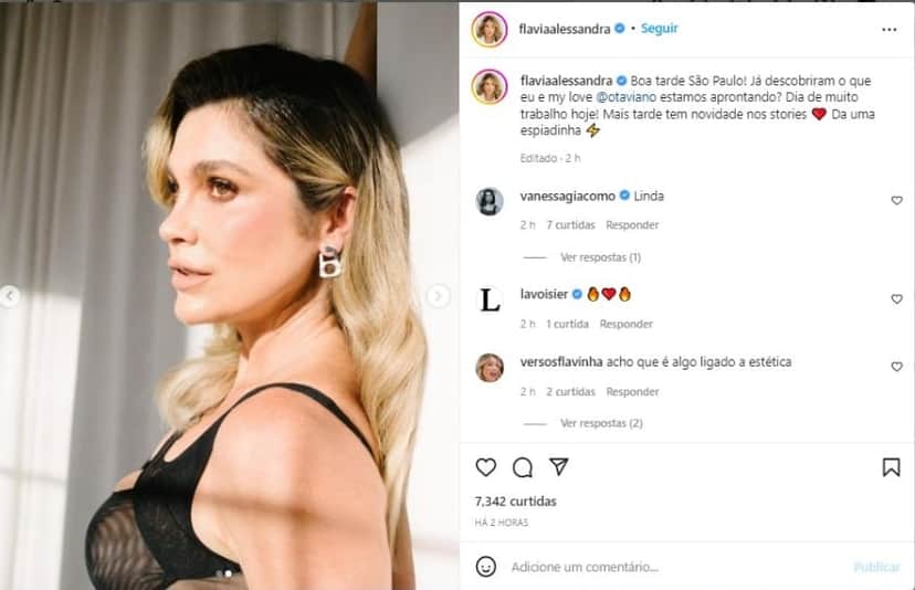Flávia Alessandra surge nas redes sociais e aposta em look ousado para clique no sol (Foto: Reprodução/Instagram) Flávia Alessandra surge nas redes sociais e aposta em look ousado para clique no sol (Foto: Reprodução/Instagram)
