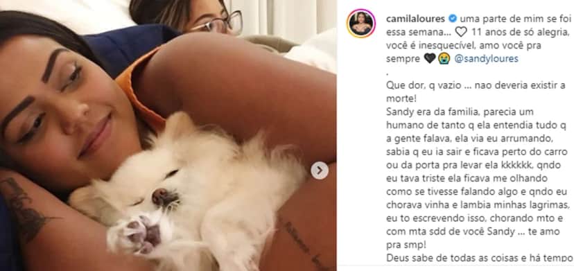 A famosa falou sobre a morte de sua cachorrinha, Sandy (Foto: Reprodução/ Instagram) A famosa falou sobre a morte de sua cachorrinha, Sandy (Foto: Reprodução/ Instagram)