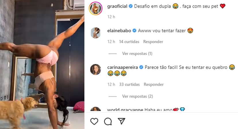 Gracyanne Barbosa faz alongamento e cachorro não gosta do movimento Gracyanne Barbosa faz alongamento e cachorro não gosta do movimento