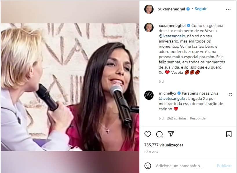 Xuxa se declara a Ivete e expõe vídeo assumindo - Foto: Reprodução Xuxa se declara a Ivete e expõe vídeo assumindo - Foto: Reprodução