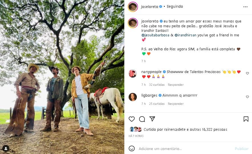José Loreto surgiu em clima íntimo com os atores de Pantanal (Foto: Reprodução/ Instagram) José Loreto surgiu em clima íntimo com os atores de Pantanal (Foto: Reprodução/ Instagram)