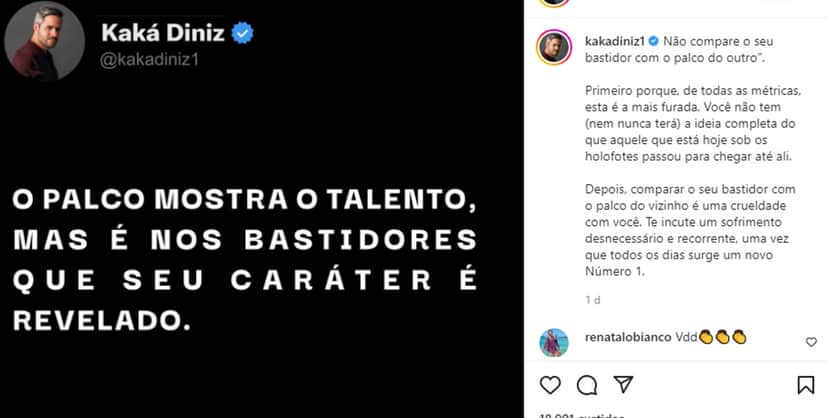 Kaká Diniz é acusado de alfinetas indireta para Simaria e se justifica Kaká Diniz é acusado de alfinetas indireta para Simaria e se justifica