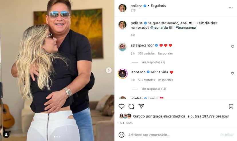 Poliana Rocha agarrada com Leonardo (Foto: Reprodução/ Instagram) Poliana Rocha agarrada com Leonardo (Foto: Reprodução/ Instagram)