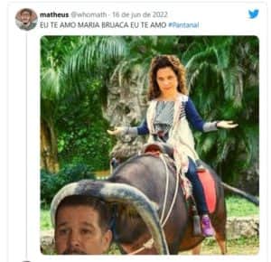 Público repercutiu cena de Maria Bruaca (Isabel Teixeira) com Alcides (Juliano Cazarré) em Pantanal (Foto: Reprodução / Twitter) Público repercutiu cena de Maria Bruaca (Isabel Teixeira) com Alcides (Juliano Cazarré) em Pantanal (Foto: Reprodução / Twitter)