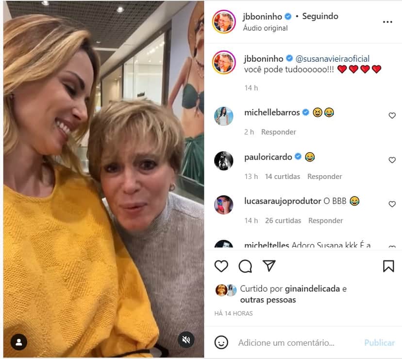 Boninho compartilhou vídeo de Ana Furtado ao lado de Susana Vieira Boninho compartilhou vídeo de Ana Furtado ao lado de Susana Vieira