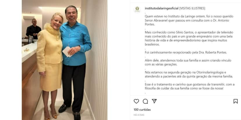 Silvio Santos passou em clínica renomada (Foto: Reprodução/Instagram) Silvio Santos passou em clínica renomada (Foto: Reprodução/Instagram)
