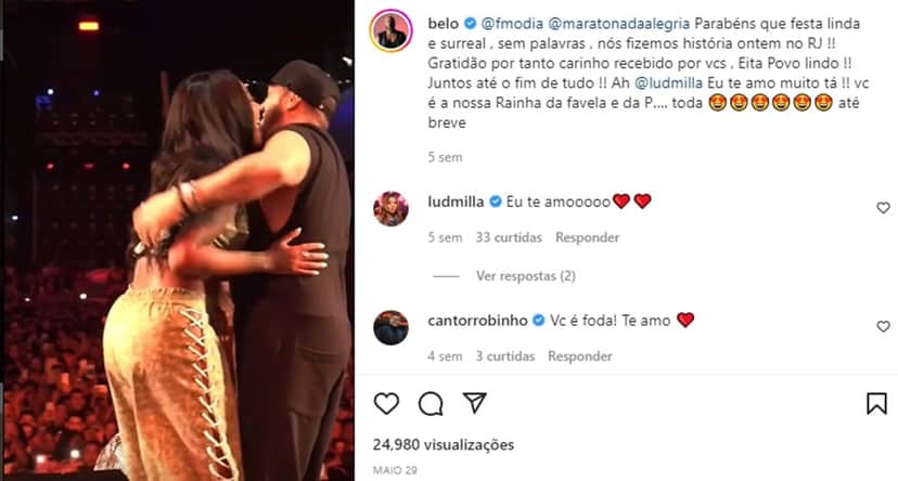 Belo abraça Ludmilla em vídeo e se declara nas redes sociais Belo abraça Ludmilla em vídeo e se declara nas redes sociais